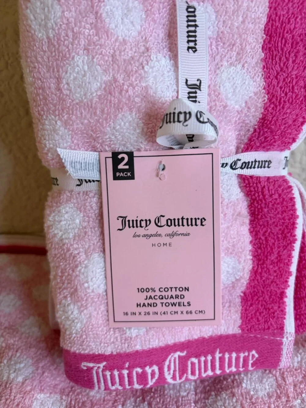 Juicy Couture Pink Polka Dot Bath Towel Set 4PC Home Collection NWT